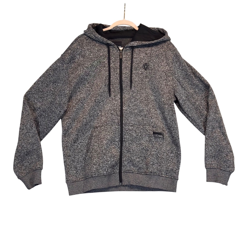 Akademiks Mens Full Zip Hoodie Grey Marl Fleece Lined‎ Sweatshirt Size Large L